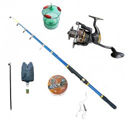 Set lanseta telescopica carbon, mulineta Glamour 3000 Cool Angel si acesorii pescuit, putere aruncare 50-100 g